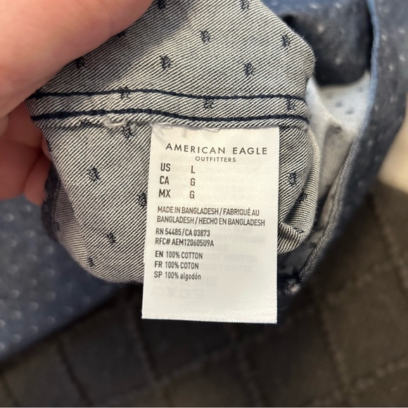 American Eagle Men's Classic Fit 100% cotton flannel Gray with white dots Large - Picture 6 of 6